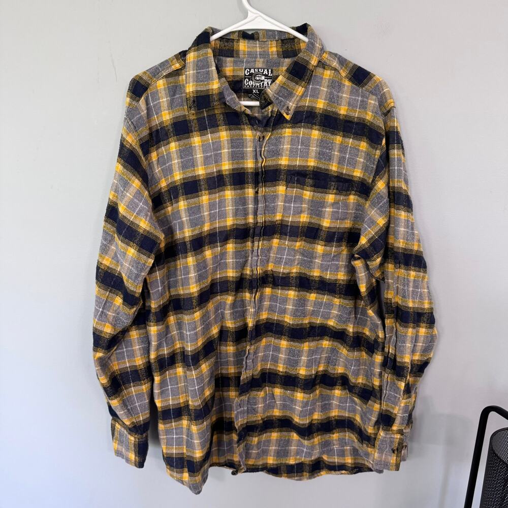 Casual Country Outfitters Blue Yellow Plaid Flannel Button Down Shirt Size XL